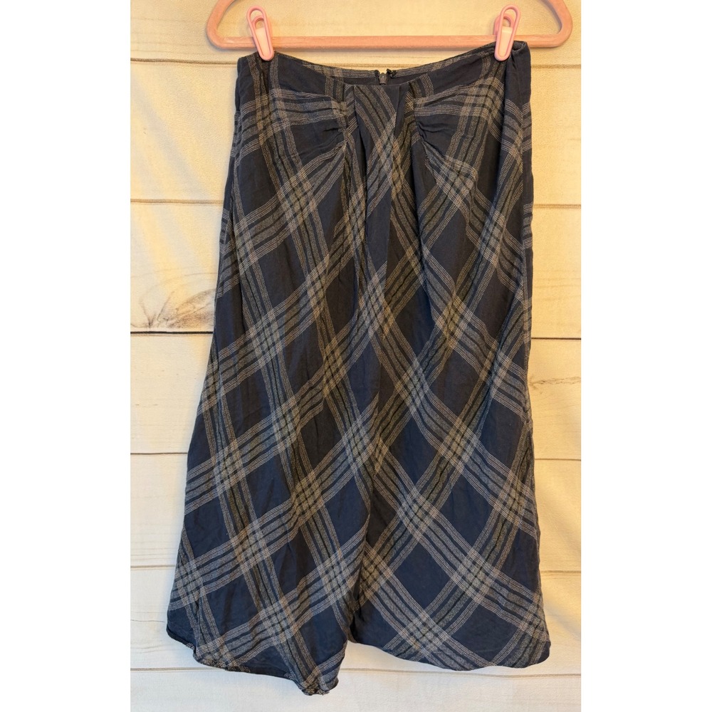 Vince Navy Blue Plaid Cotton Blend Pleated Midi Skirt Size 4 Italian Fabric